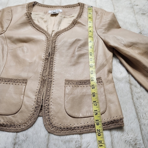 Leather Jacket Crochet BOHO V-neckline long sleeve SIZE M NINE WEST - Picture 14 of 16